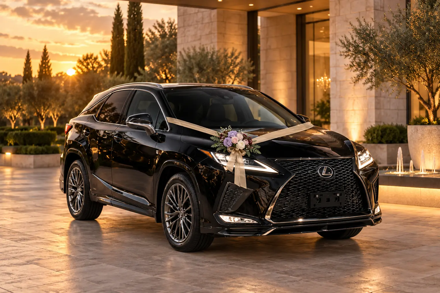 A decorated black Lexus RX300 F Sport presented as an Amara car-rental concept