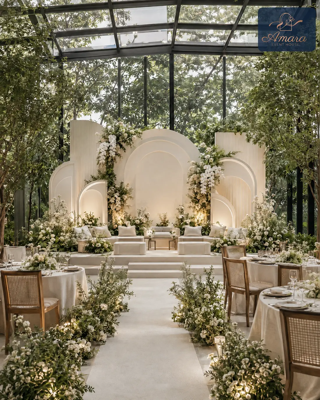 Amara concept for an elegant glasshouse akad nikah in ivory and green